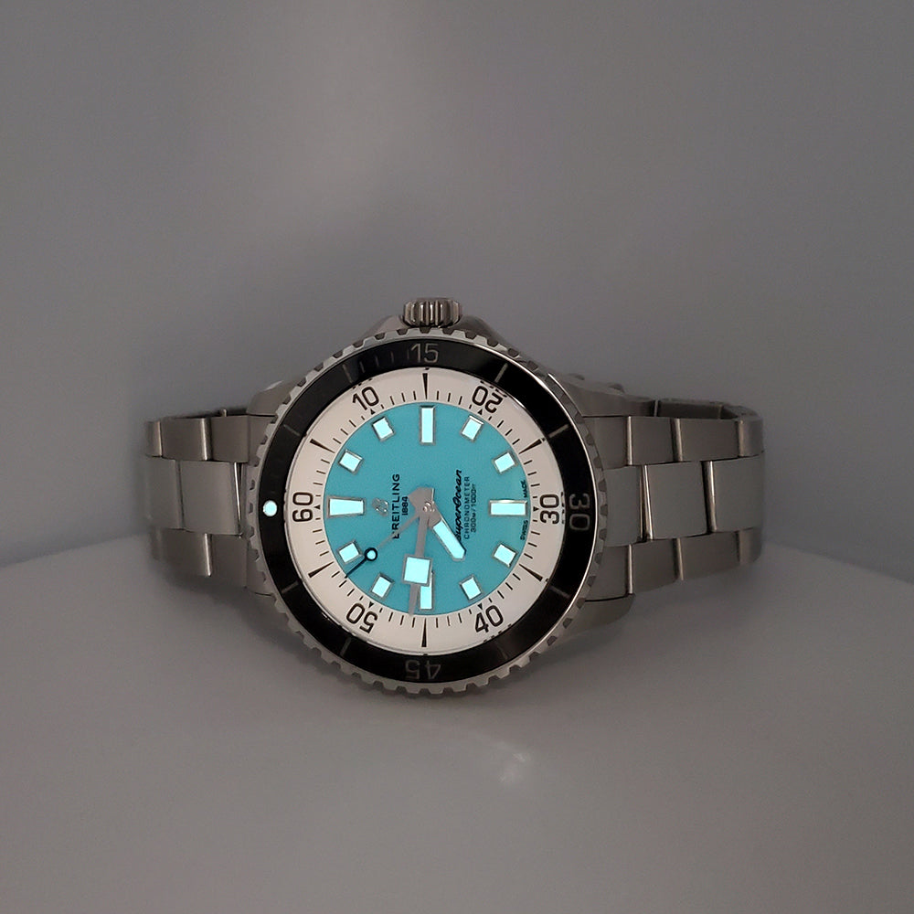 2022 Breitling Superocean 44mm Turquoise Dial Steel Mens Watch A17376 Papers