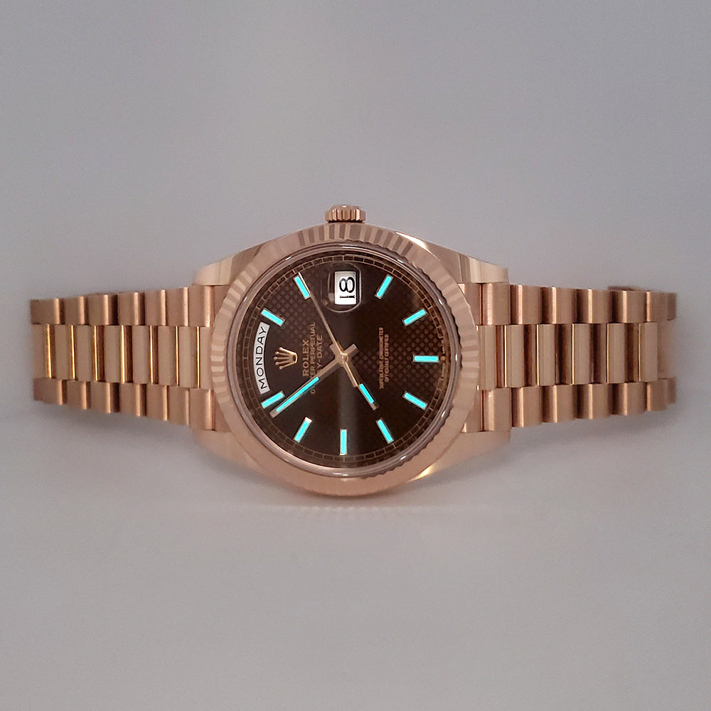 2021 Rolex President Day-Date Rose Gold Chocolate Motif Dial 228235 40mm Watch Box/Papers/Tag