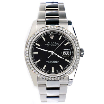 Rolex Datejust 36MM Black Index Dial Oyster Watch with custom VS1 Diamond Bezel 116200