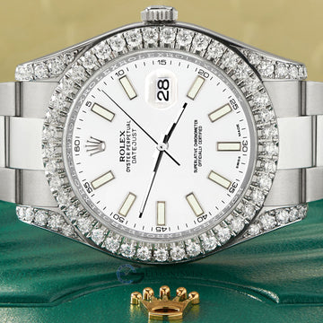 Rolex Datejust II Steel 41mm Watch 4.5CT Diamond Bezel/Lugs/White Index Dial 116300 Box Papers