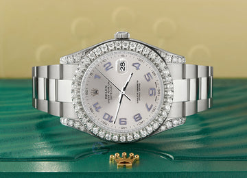 Rolex Datejust II Steel 41mm Watch 4.5CT Diamond Bezel/Lugs/Silver Arabic Dial 116300 Box Papers