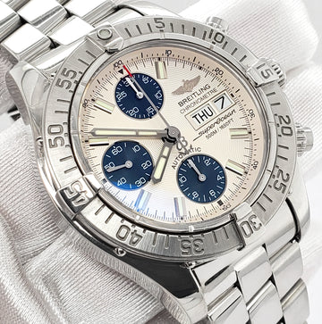 Breitling Chronometre Superocean 42MM Day Date Steel Watch with Silver Dial A13340 Box Papers