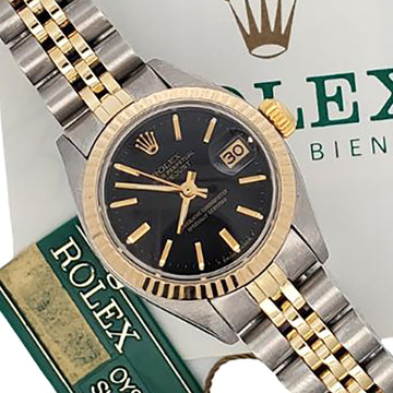 Rolex Datejust 26mm 2-Tone Black Dial Jubilee Watch 6917 Papers