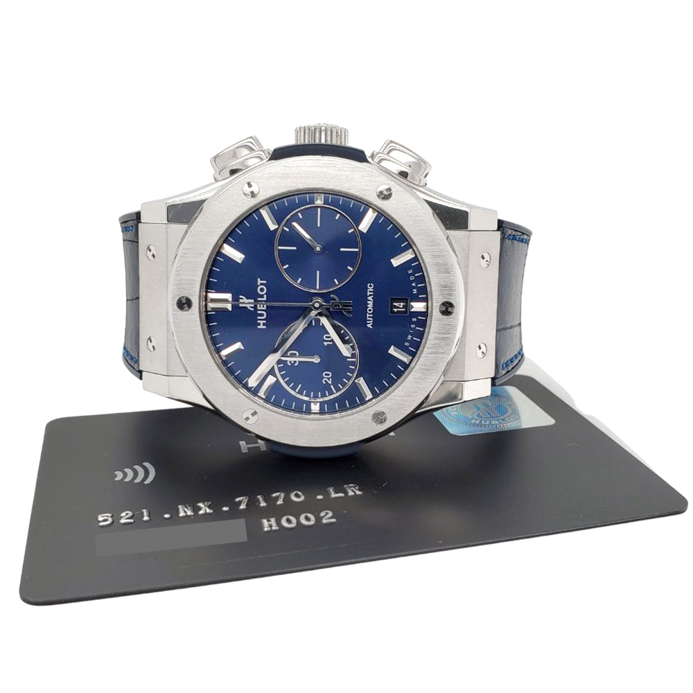 Hublot Classic Fusion Chronograph 45mm Titanium Blue Dial Watch  521.NX.7170.LR Box Papers