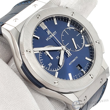 Hublot Classic Fusion Chronograph 45mm Titanium Blue Dial Watch 521.NX.7170.LR Box Papers