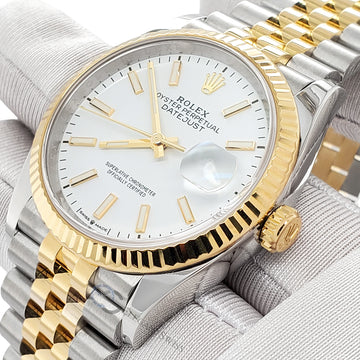 Rolex Datejust 36mm White Dial Fluted Bezel Yellow Gold/Steel Jubilee Watch 126233 Box Papers