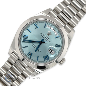 Rolex President Day-Date 40mm Ice Blue Roman Dial Platinum Watch 228206 Box Papers