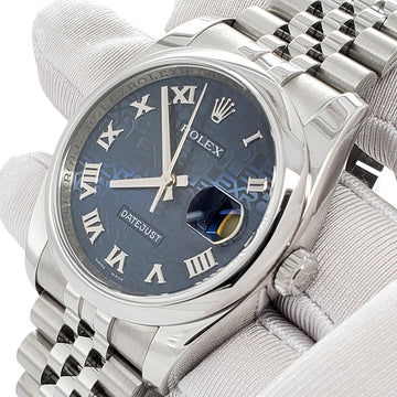 Rolex Datejust 36mm Blue Jubilee Roman Dial  Steel Watch 116200 Box Papers