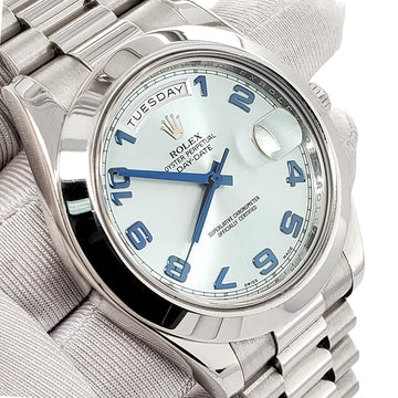 Rolex President Day-Date II 41mm Ice Blue Arabic Dial Platinum Watch 218206 Box Papers