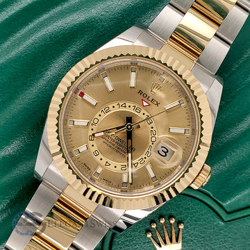 Rolex Sky-Dweller 42mm Champagne Dial Yellow Gold/Steel Watch 326933 Box Papers