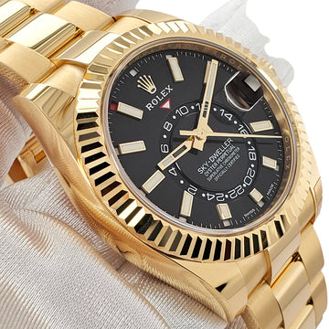 Unworn Rolex Sky-Dweller 42mm 326938 Black Index Dial Yellow Gold Watch 2023 Box Papers