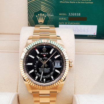 Unworn Rolex Sky-Dweller 42mm 326938 Black Index Dial Yellow Gold Watch 2023 Box Papers