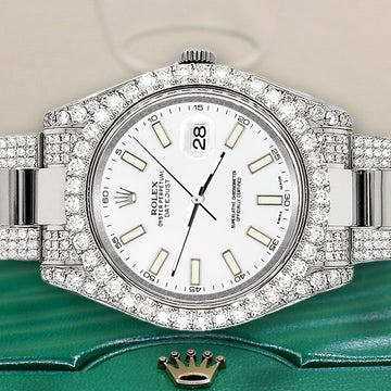 Rolex Datejust II 41mm 8.3ct Diamond Bezel/Lugs/Bracelet/White Index Dial Steel Watch 116300 Box Papers