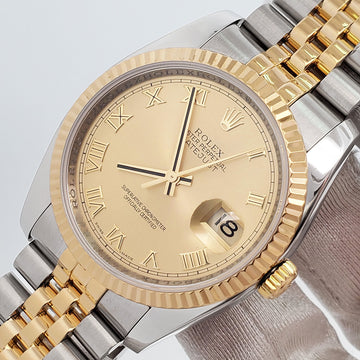 Rolex Datejust 36mm 116233 2-Tone Champagne Roman Dial Jubilee Watch