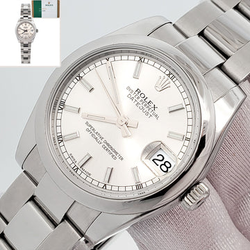 Rolex Datejust 31mm Silver Index Domed Bezel Steel Watch 178240 Papers