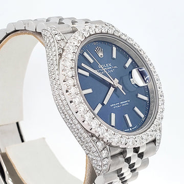 Rolex Datejust 41 5.9CT Diamond Bezel/Lugs/Sides/Blue Index Dial Jubilee Watch 126300 Box Papers
