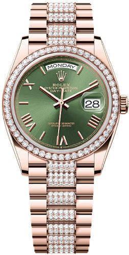 Rolex Day-Date 36mm Olive Green Dial Diamond Set Bezel Diamond Set President Bracelet - 128345RBR - 2025