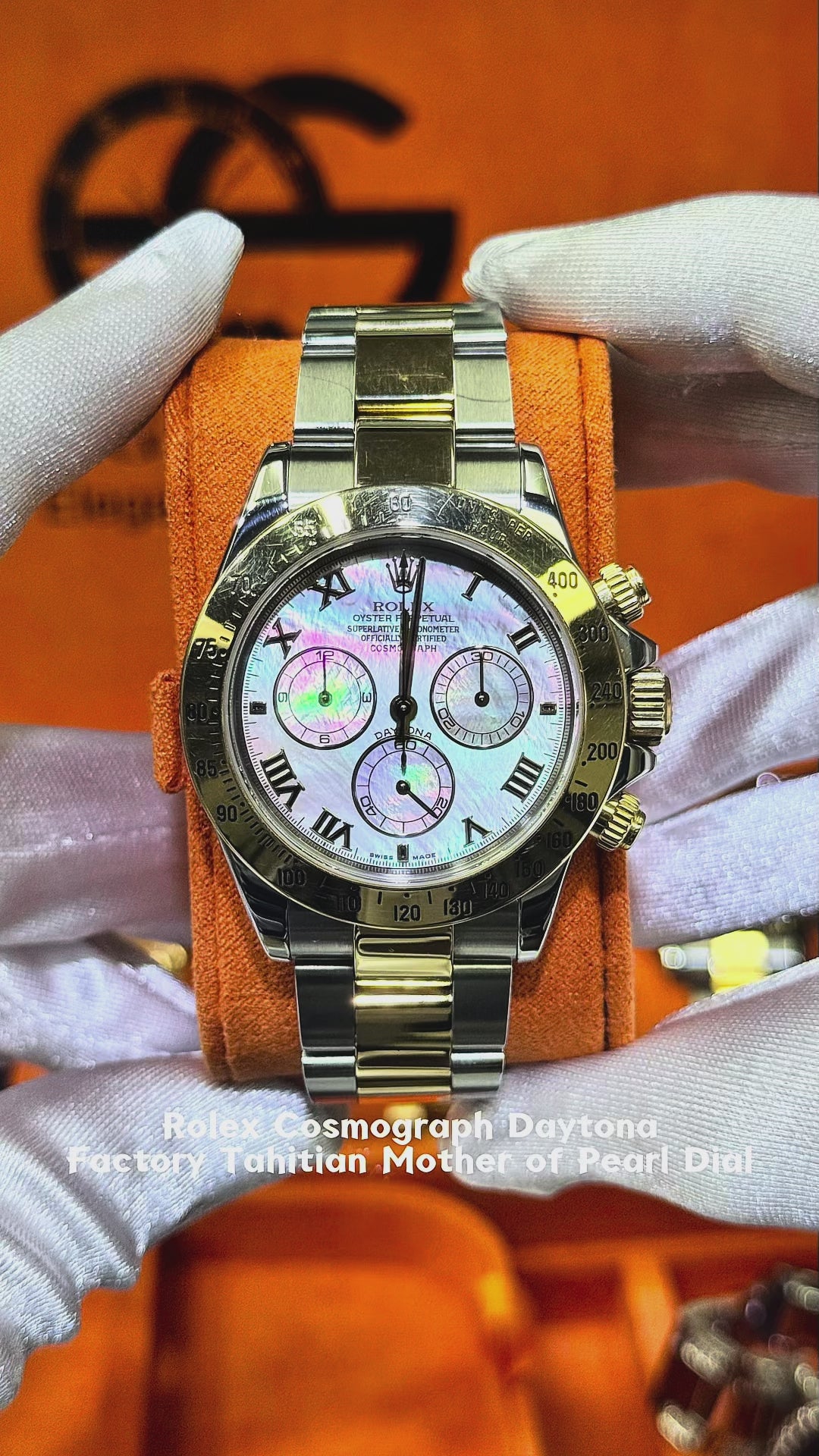 Rolex Cosmograph Daytona Factory Tahitian Mother of Pearl Dial Yellow Gold/ Steel Watch 116523 Box/Papers/Service Papers