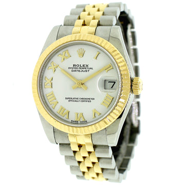 Rolex Datejust 31MMYellow Gold/Stainless Steel Jubilee White Roman Watch Box Papers 178243