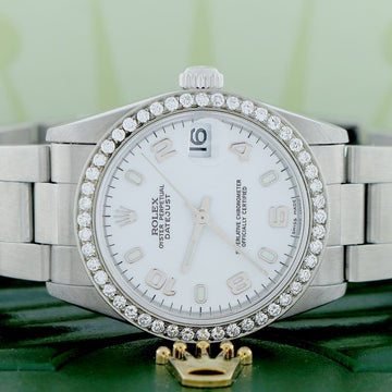 Rolex Datejust Midsize White Arabic Dial 31MM Automatic Stainless Steel Oyster Watch 78240 w/Diamond Bezel