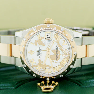 Rolex Datejust 2-Tone Rose/SS Factory Floral MOP Diamond Dial Midsize 31mm Watch 178341 Box & Papers
