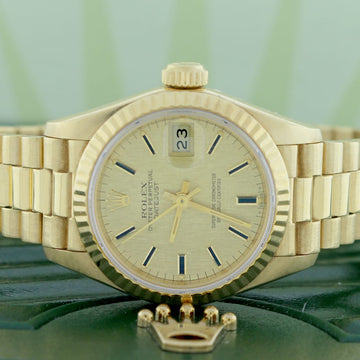 Rolex President Datejust Ladies 18K Yellow Gold 26MM Original Champagne Index Dial Automatic Watch 69178