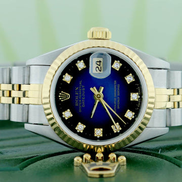 Rolex Datejust Ladies 2-Tone 18K Yellow Gold/Steel 26MM Original Blue Diamond Dial Jubilee Watch 69173