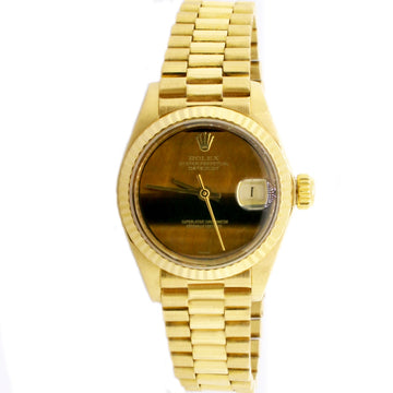 Rolex President Datejust Ladies 18K Yellow Gold 26MM Original Wooden Dial Automatic Watch 6917