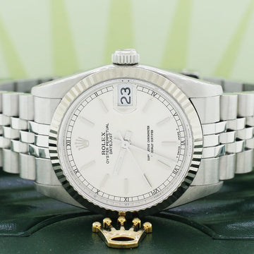 Rolex Datejust 31mm Silver Index Dial/White gold fluted bezel Jubilee steel Watch 68274