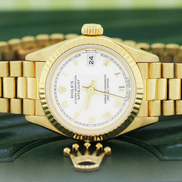 Rolex President Datejust Ladies 18K Yellow Gold 26MM Original White Roman Dial Automatic Watch 69178