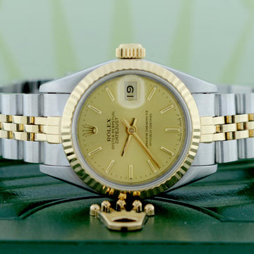 Rolex Datejust Ladies 2-Tone Yellow Gold/Steel Original Champagne Stick Dial 26MM Jubilee Watch 69173