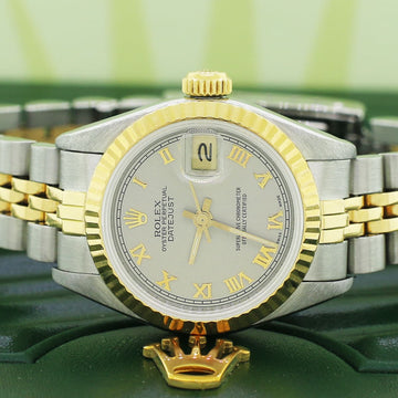 Rolex Datejust Ladies 2-Tone 18K Yellow Gold/Steel 26MM Original Rhodium Roman Dial Jubilee Watch 69173