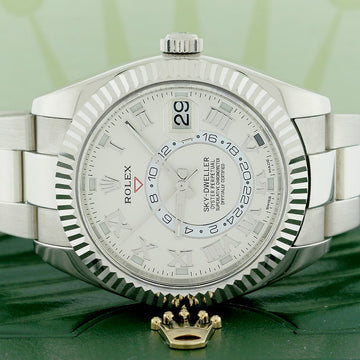 Rolex Sky-Dweller 18K White Gold Factory Ivory Roman Dial 42mm Watch 326939 Box Papers