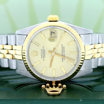 Rolex Datejust Midsize 2-Tone 18K Yellow Gold/Stainless Steel Original Champagne Index Dial 31mm Womens Jubilee Watch 68273