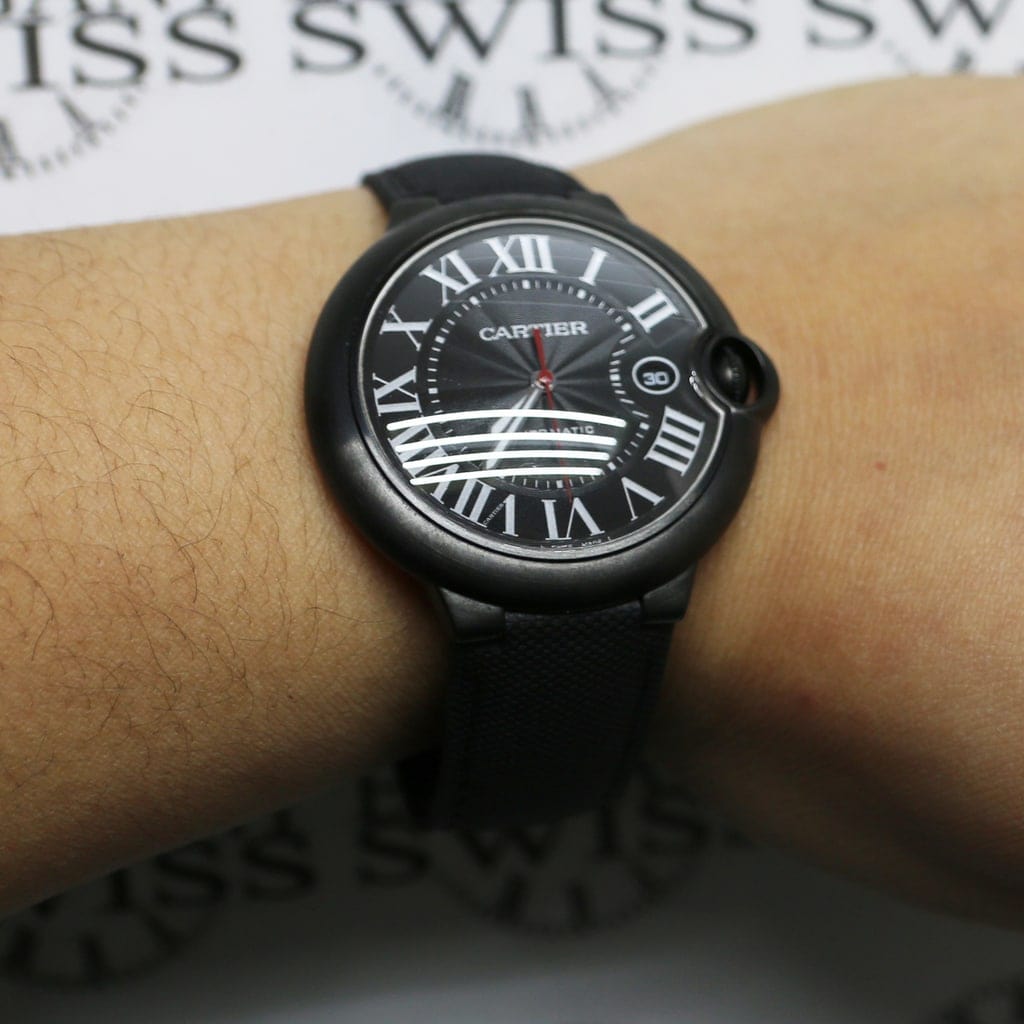 Cartier Ballon Bleu Carbon Large Black Roman Dial 42MM Automatic ADLC Stainless Steel Mens Watch WSBB0015