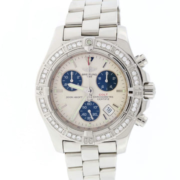 Breitling Chrono Colt Stainless Steel 41MM Silver Dial Chronograph Mens Watch A73380 w/Diamond Bezel
