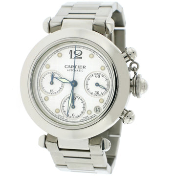 Cartier Pasha Chronograph White Grid Dial 36mm Automatic Stainless Steel Watch W31039M7