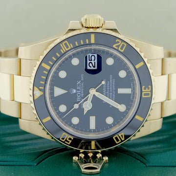 Rolex Submariner Date 18K Yellow Gold Ceramic Bezel Black Dial Automatic Mens Oyster Watch 116618
