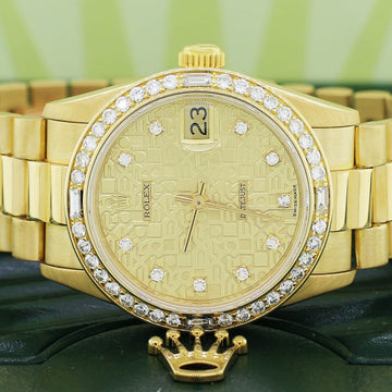 Rolex President Midsize 18K Gold Factory Jubilee Diamond Dial 31MM Automatic Watch 68278 w/Custom Bezel