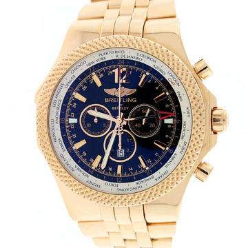 Breitling Bentley GMT 18K Roe Gold Chronograph 49MM Black Stick Dial Automatic Mens Watch R47362