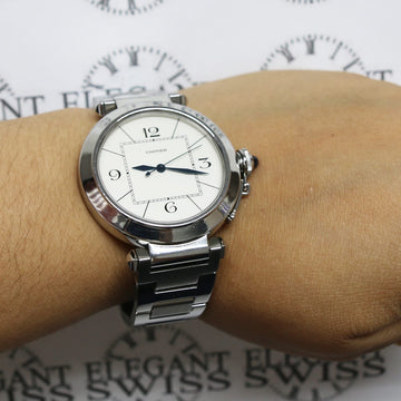 Cartier Pasha White Dial 42mm Automatic Exhibition Back Stainless Steel Watch W31072M7 w/Box&Papers