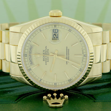 Rolex President Day-Date 18K Yellow Gold Factory Champagne Stick Dial 36MM Automatic Mens Watch 118238