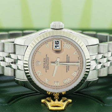 Rolex Datejust Ladies Original Silver Jubilee Salmon Roman Dial White Gold Bezel 26MM Steel Watch 179174