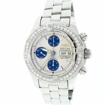Breitling Chrono SuperOcean Day Date Cream Concentric Dial 42MM Automatic Stainless Steel Mens Watch A13340 w/Diamond Bezel