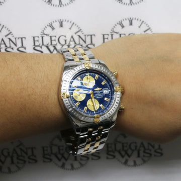 Breitling Chronomat Evolution Chronograph 44MM Blue Dial Automatic 2 Tone Mens Watch B13356