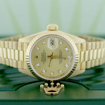 Rolex President Datejust Ladies 18K Yellow Gold 26MM Original Champagne Diamond Dial Automatic Watch 69178