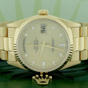 Rolex President Day-Date 18K Yellow Gold Factory Champagne Diamond Dial 36MM Automatic Mens Watch 18238