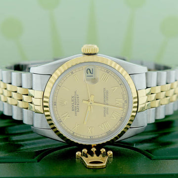 Rolex Datejust 2-Tone 18K Yellow Gold/Stainless Steel Original Champagne Roman Dial 31mm Womens Jubilee Watch 68273