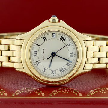 Cartier Cougar Date 18K Yellow Gold Original Roman Dial 26MM Ladies Watch 887906