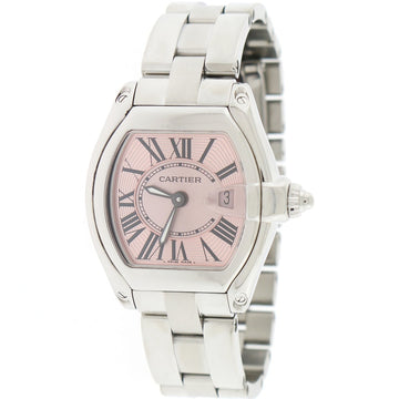 Cartier Roadster Small Pink Sunray Roman Dial 30MM Stainless Steel Ladies Watch W62017V3